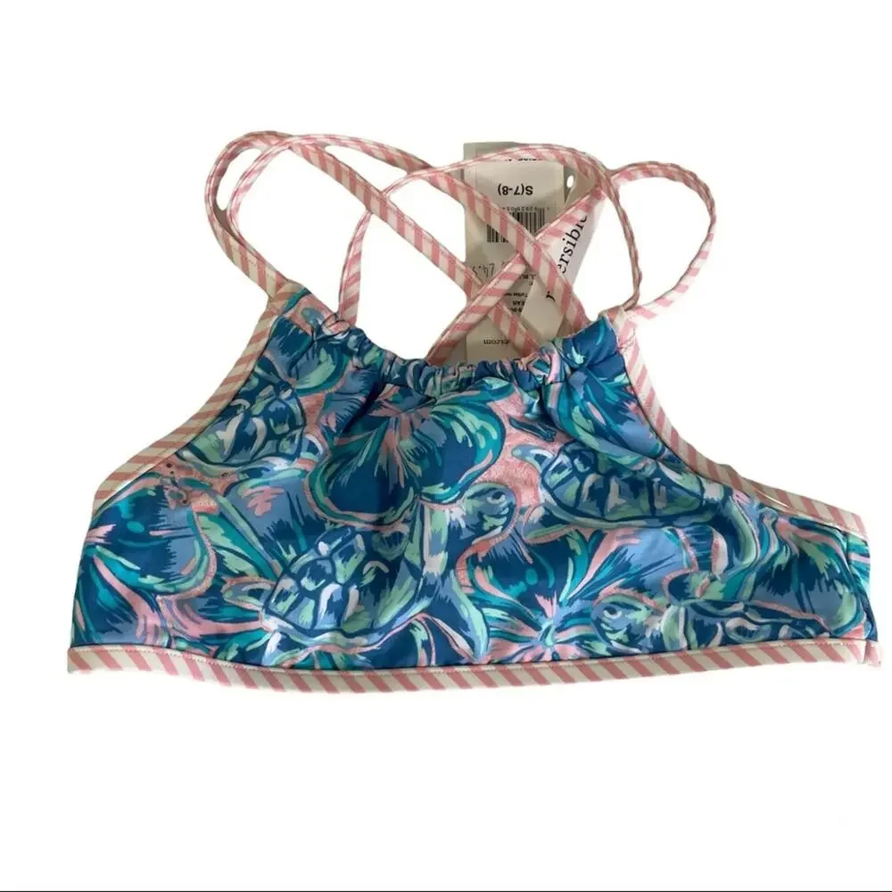 Vineyard Vines tropical turtles reversible bikini top size Small 7-8